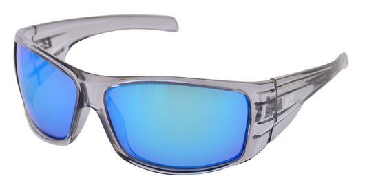 CAGE SUNGLASSES - Crystal Clear with Grey polarized lenses & Blue mirror coating