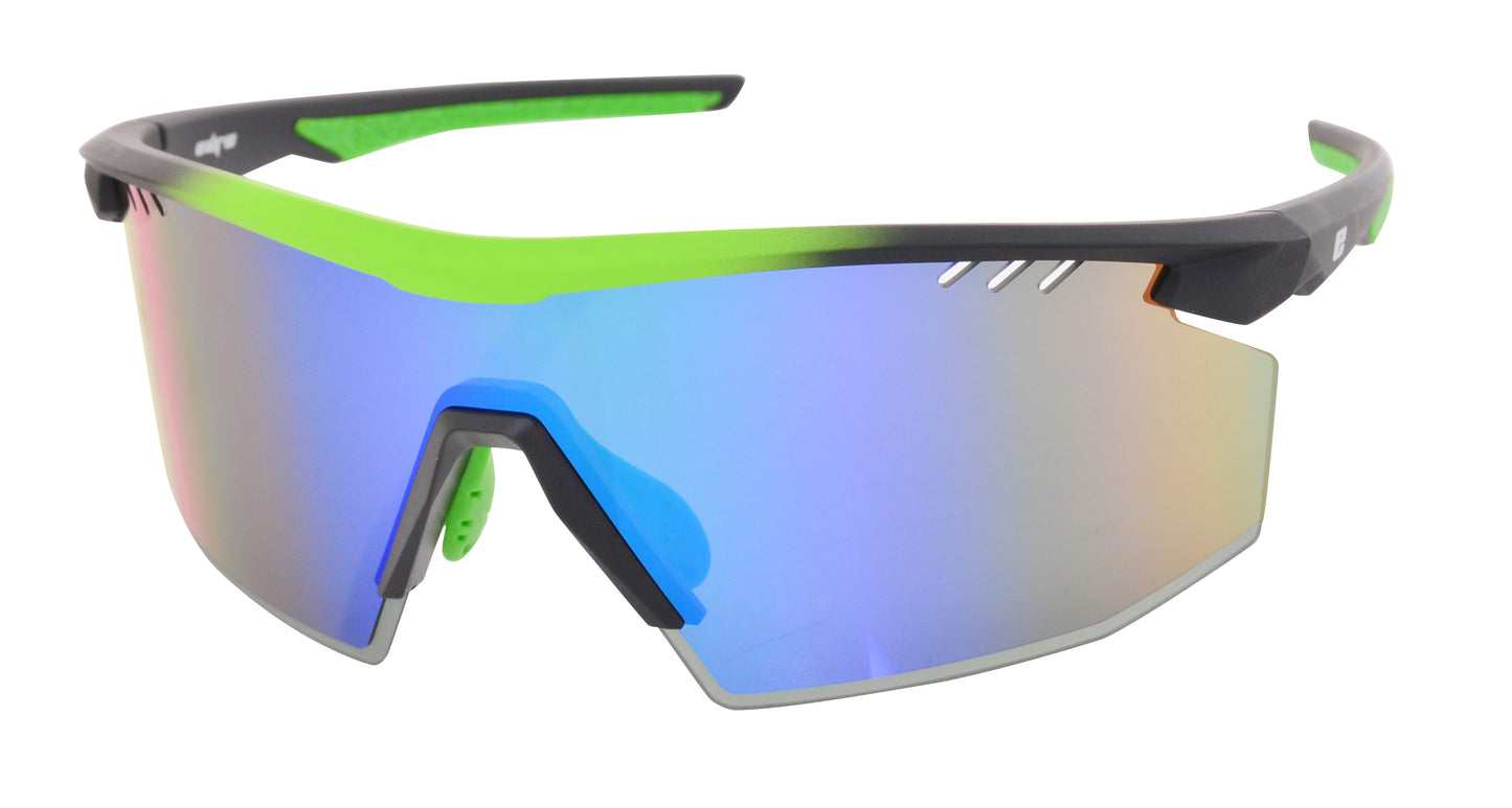 ZOOM SUNGLASSES - Black/Green frame with Grey lenses & Green mirror coating