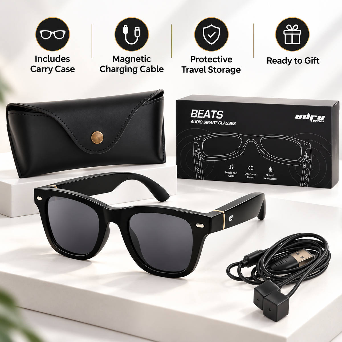EURO "BEATS" SMART GLASSES - Black frame with Grey Polarized Lenses