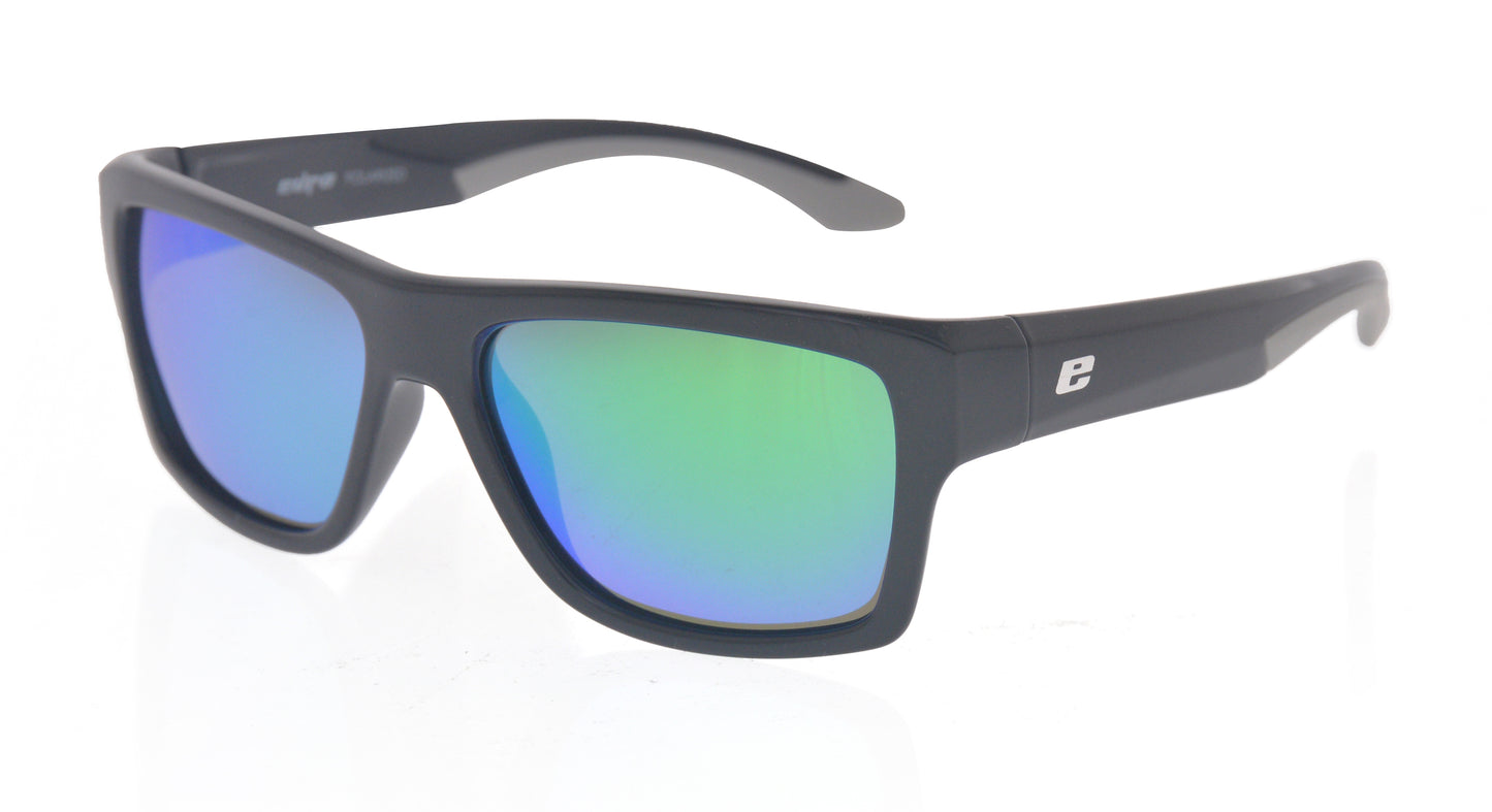 FLOW SUNGLASSES - Black Frame with Grey Polarized Lenses & Green Mirror Coating