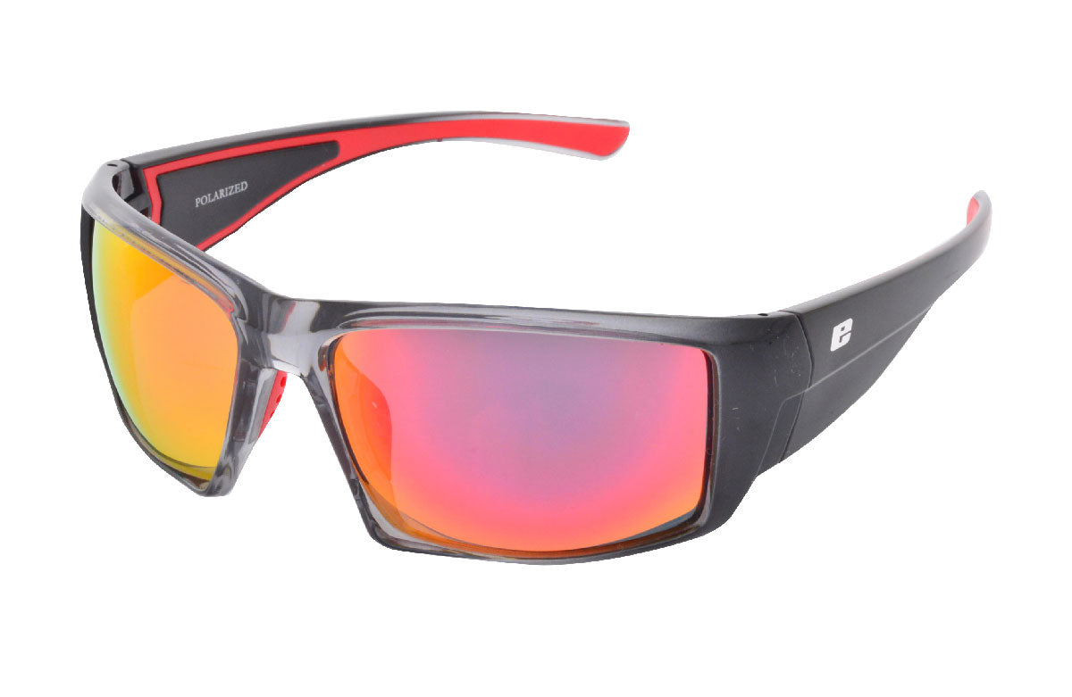 SKULL SUNGLASSES - Crystal Grey/Black Gradient with Grey Polarized lenses & Red mirror coating