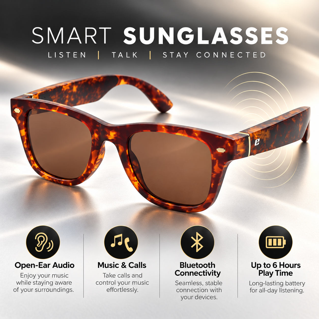 EURO "BEATS" SMART GLASSES - Brown frame with Tortoiseshell Polarized Lenses