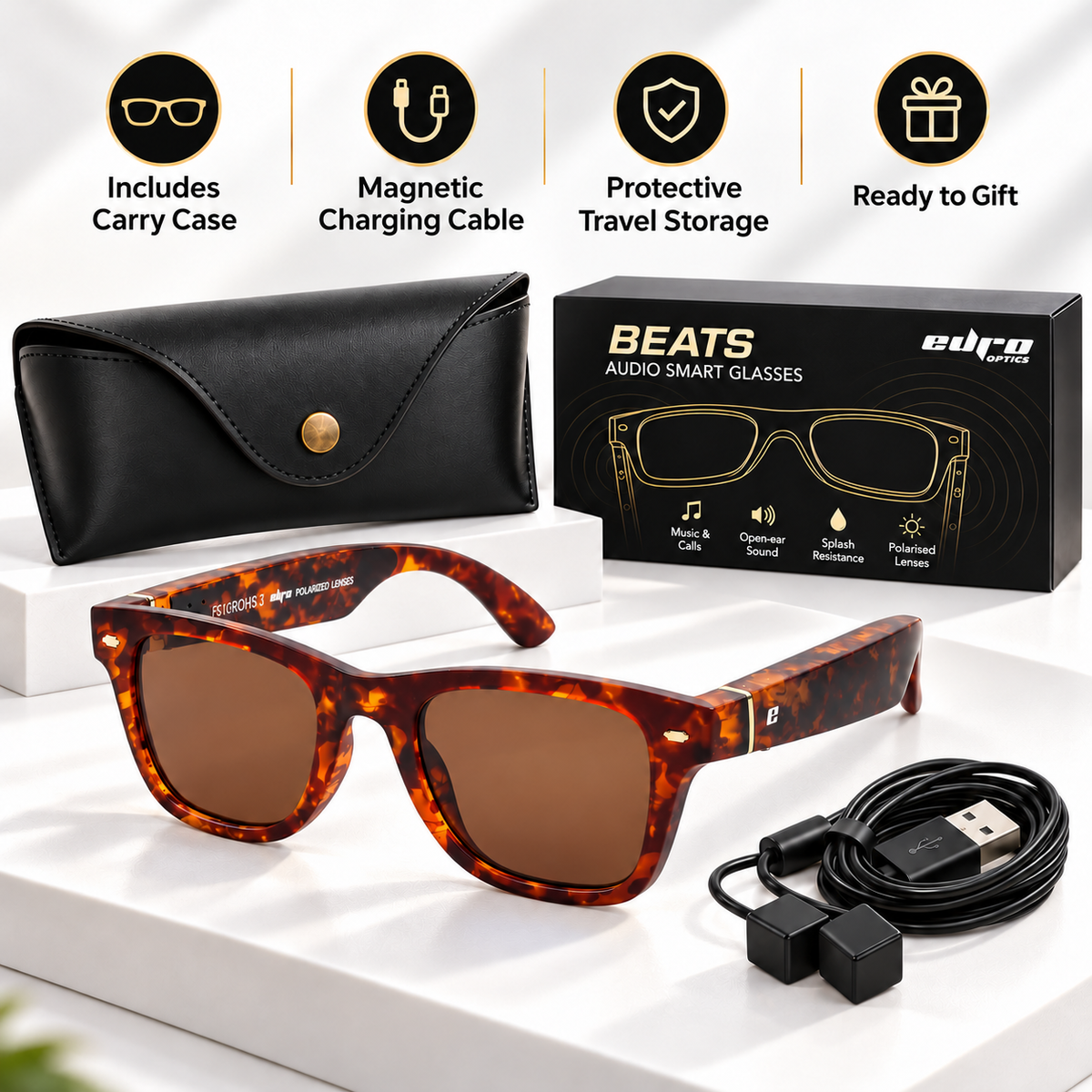 EURO "BEATS" SMART GLASSES - Brown frame with Tortoiseshell Polarized Lenses
