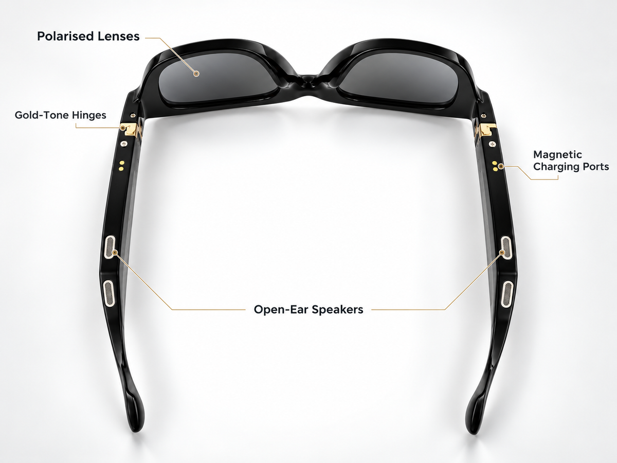 EURO "BEATS" SMART GLASSES - Black frame with Grey Polarized Lenses & Blue Mirror Coating