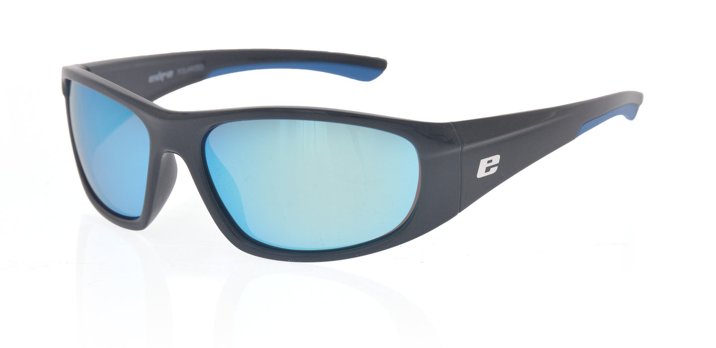 STRATOS SUNGLASSES - Black frame with Grey polarized lenses & Blue mirror coating